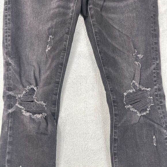American Eagle Outfitters Mens 30x34 Black Denim Stretch Distressed Straight Leg - Picture 3 of 13